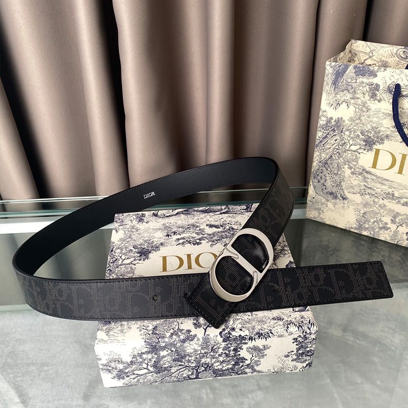 Dior CD Belt Oblique Calfskin Black Silver Hot Sale