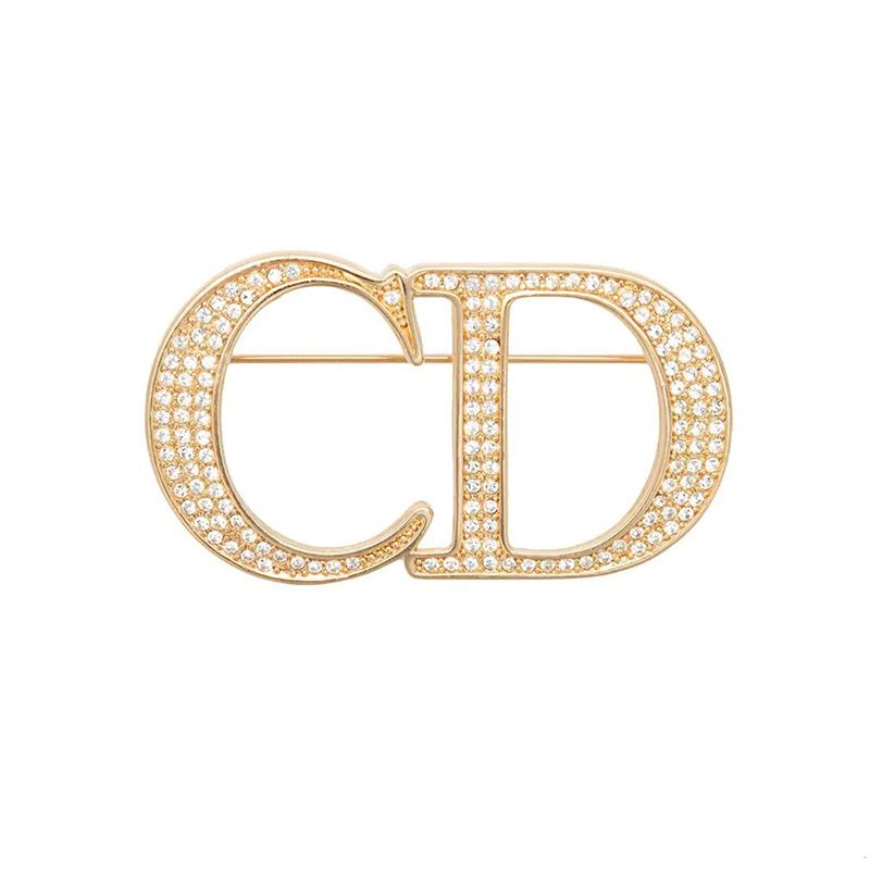 Dior CD Brooch Metal with White Crystals Gold Hot Sale