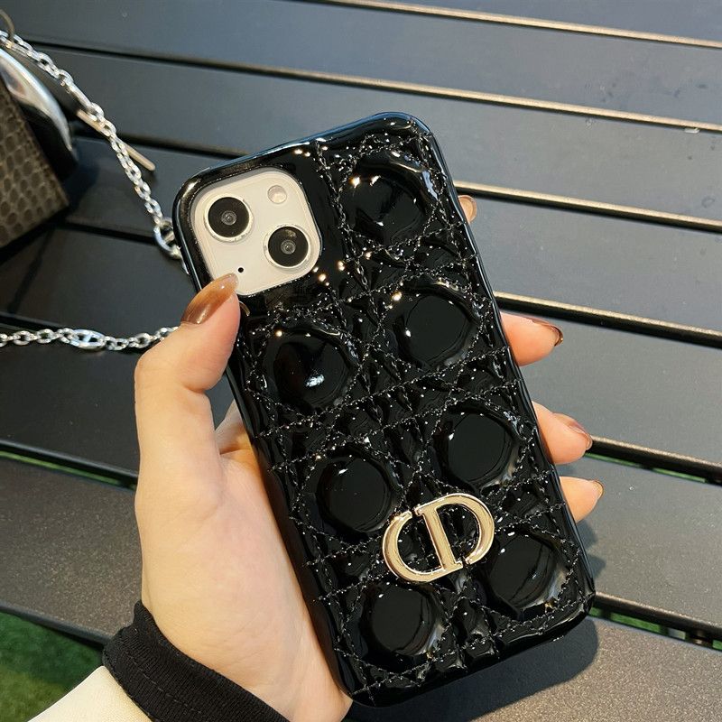 Dior CD iPhone Case Cannage Patent Leather Black Hot Sale