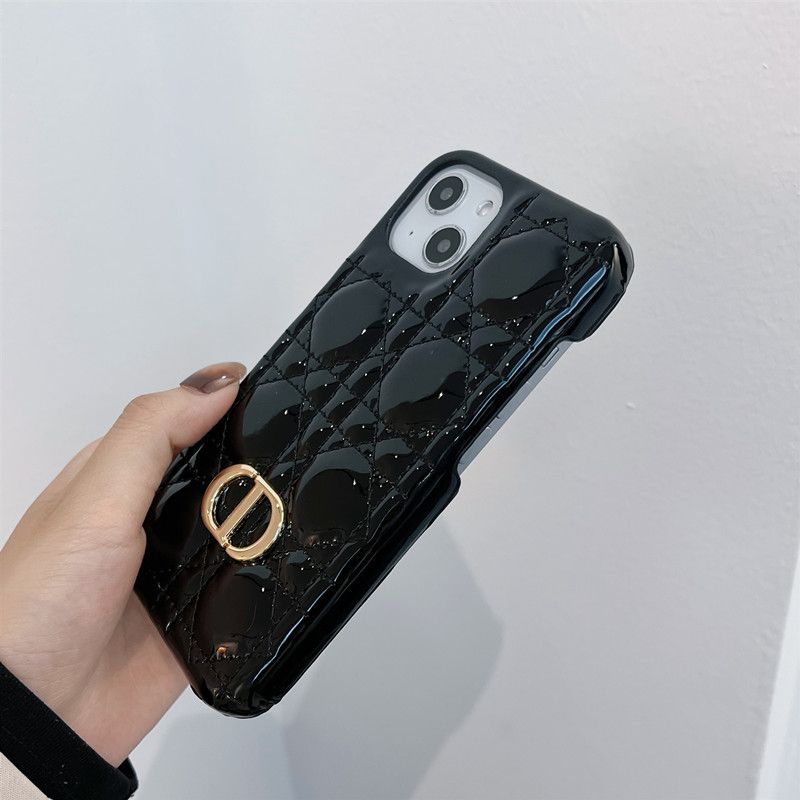 Hot Dior CD iPhone Case Cannage Patent Leather Black