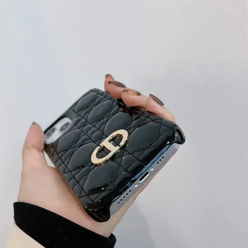 Affordable Hot Dior CD iPhone Case Cannage Patent Leather Black