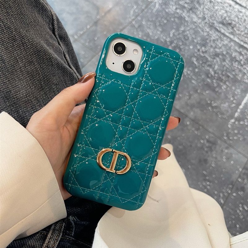 Dior CD iPhone Case Cannage Patent Leather Blue Hot Sale