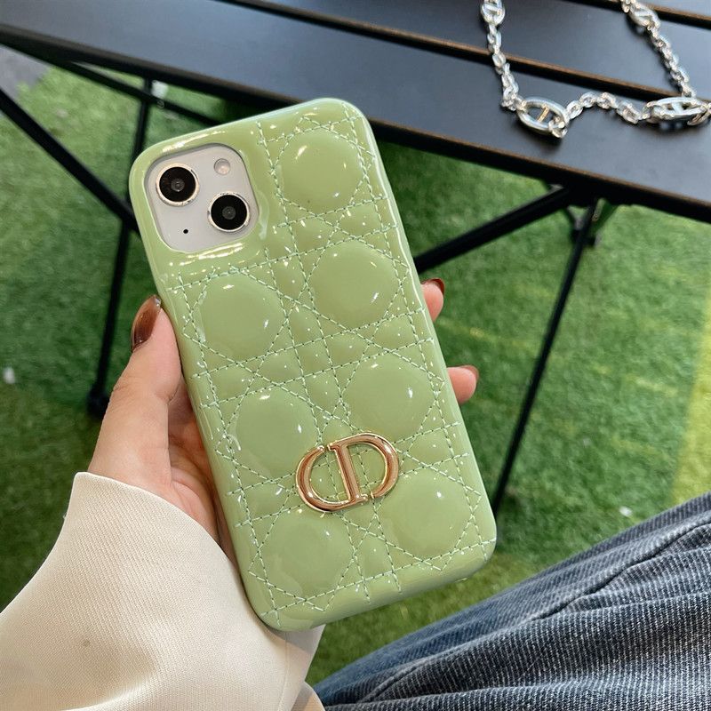 Dior CD iPhone Case Cannage Patent Leather Green Hot Sale