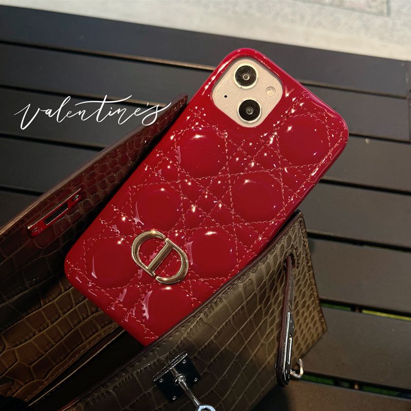 Dior CD iPhone Case Cannage Patent Leather Red Hot Sale