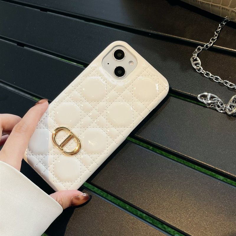 Dior CD iPhone Case Cannage Patent Leather White Hot Sale