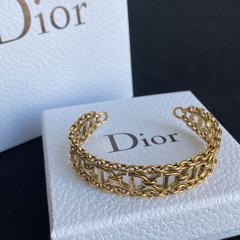 Dior CD Navy Cuff Bracelet Gold-Finish Metal Gold Hot Sale