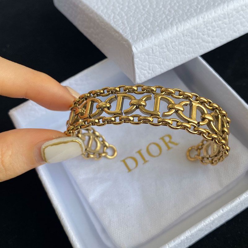 Hot Dior CD Navy Cuff Bracelet Gold-Finish Metal Gold