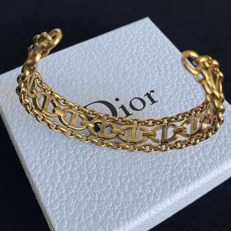 Hot Dior CD Navy Cuff Bracelet Gold-Finish Metal Gold