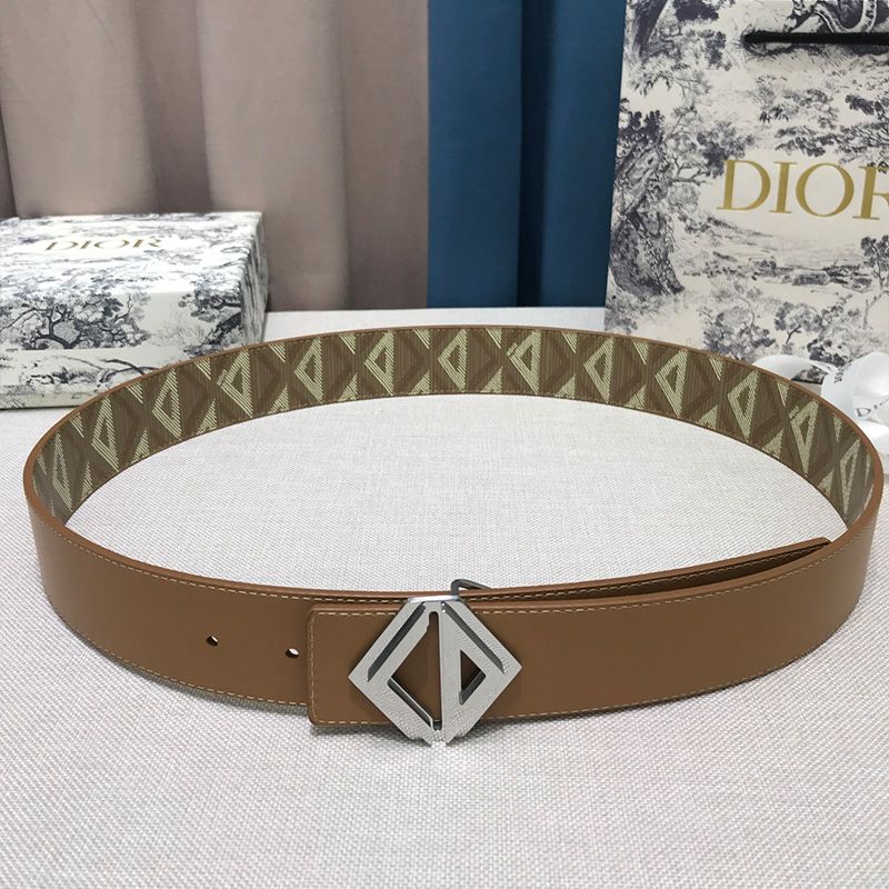 Hot Dior CD Diamond Buckle Reversible Belt CD Diamond Motif Canvas Brown