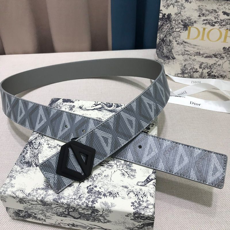 Hot Dior CD Diamond Buckle Reversible Belt CD Diamond Motif Canvas Grey