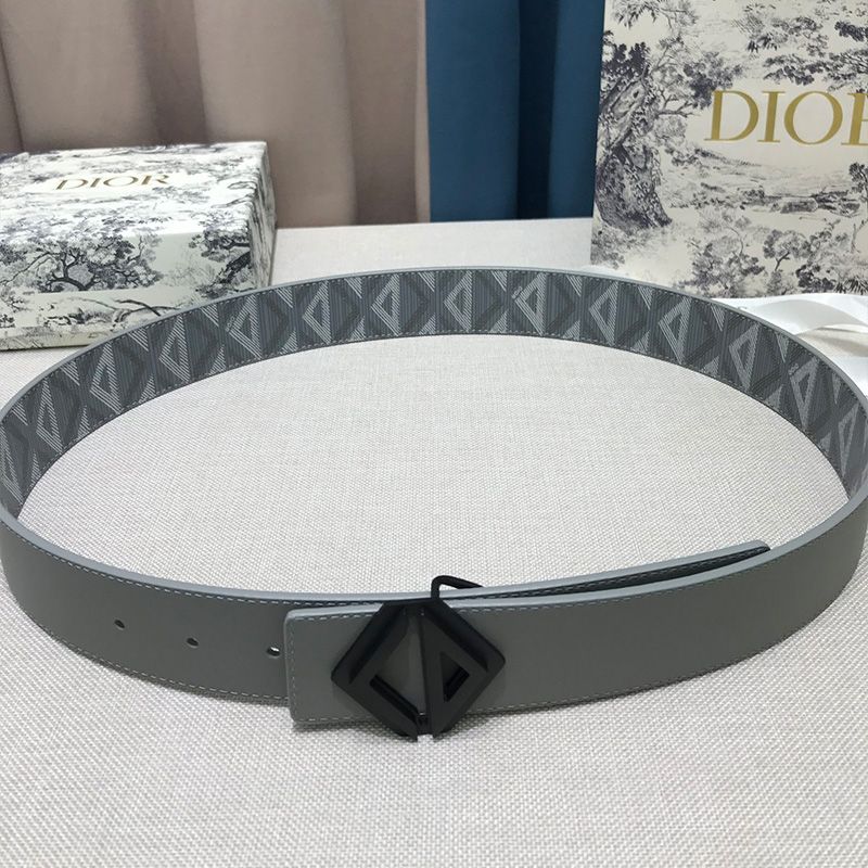 Hot Dior CD Diamond Buckle Reversible Belt CD Diamond Motif Canvas Grey