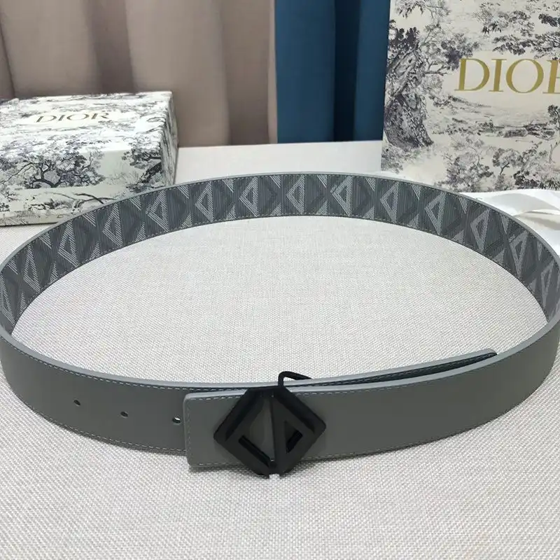 Cheap Hot Dior CD Diamond Buckle Reversible Belt CD Diamond Motif Canvas Grey