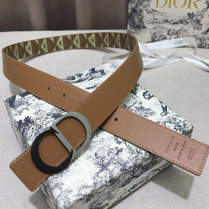 Dior CD Icon Buckle Reversible Belt CD Diamond Motif Canvas Brown Hot Sale