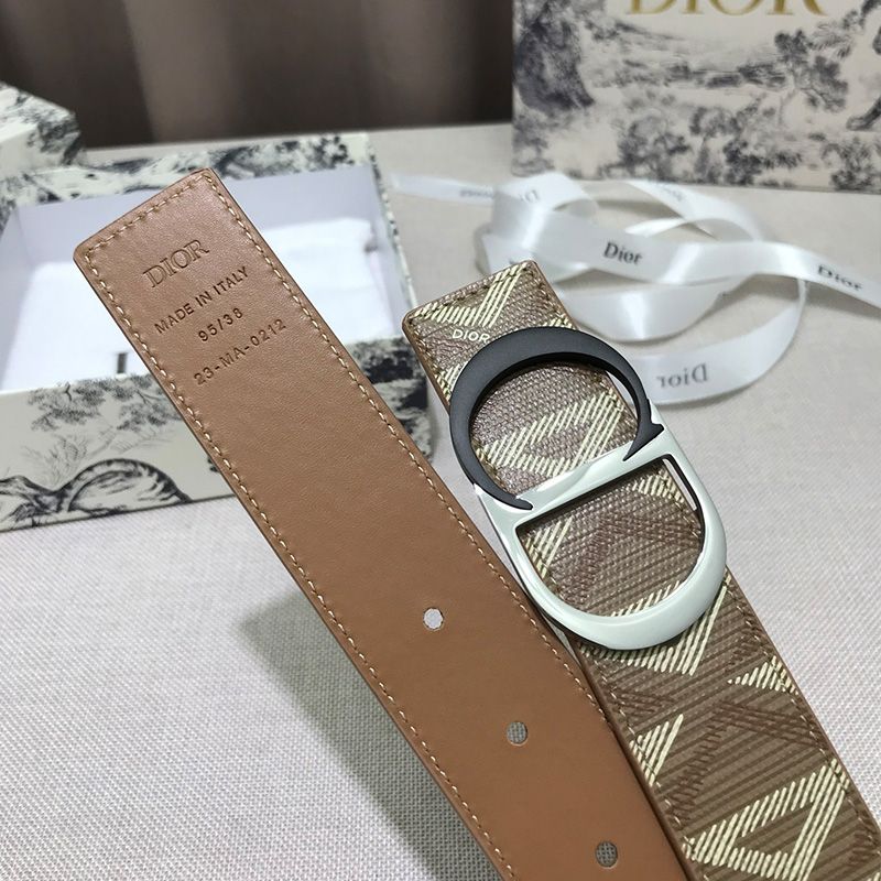 Dior CD Icon Buckle Reversible Belt CD Diamond Motif Canvas Brown Hot Sale