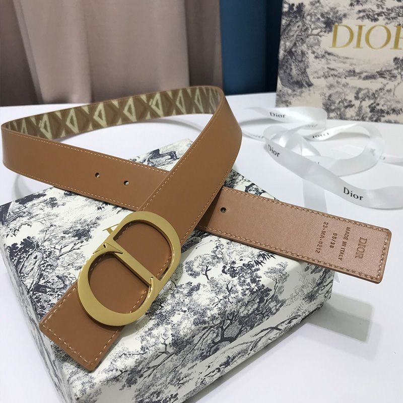 Dior CD Icon Buckle Reversible Belt CD Diamond Motif Canvas Brown Gold Hot Sale