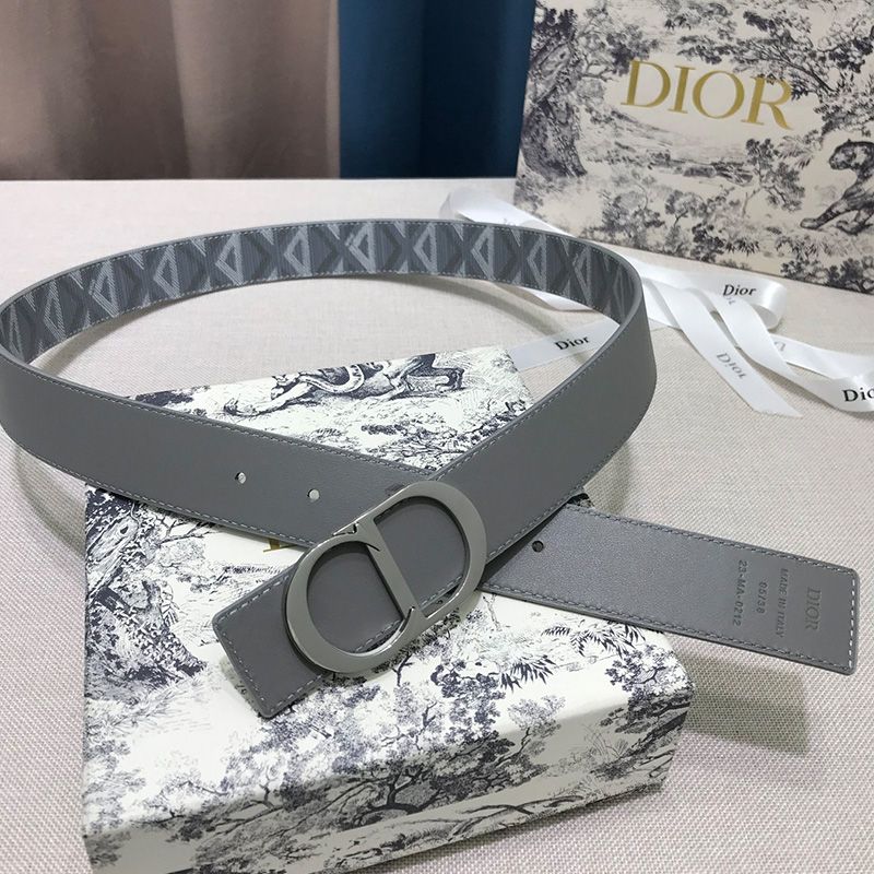 Hot Dior CD Icon Buckle Reversible Belt CD Diamond Motif Canvas Grey