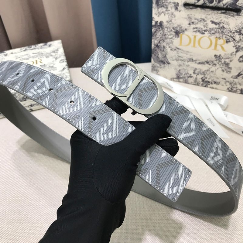 Dior CD Icon Buckle Reversible Belt CD Diamond Motif Canvas Grey Hot Sale