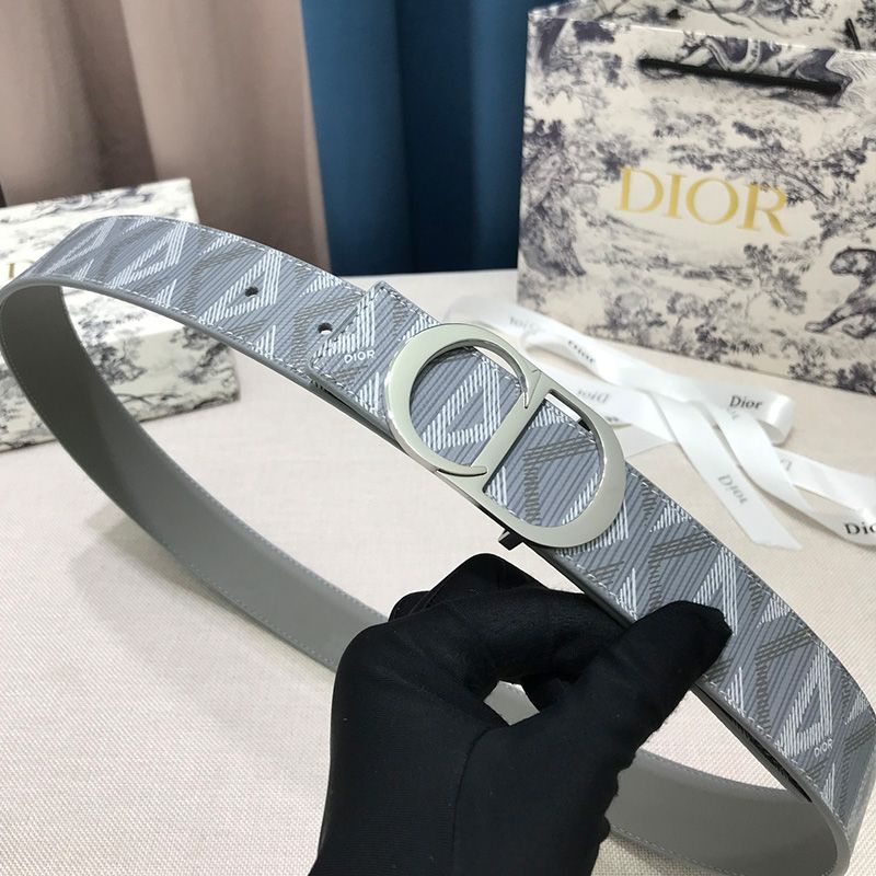 Dior CD Icon Buckle Reversible Belt CD Diamond Motif Canvas Grey Hot Sale