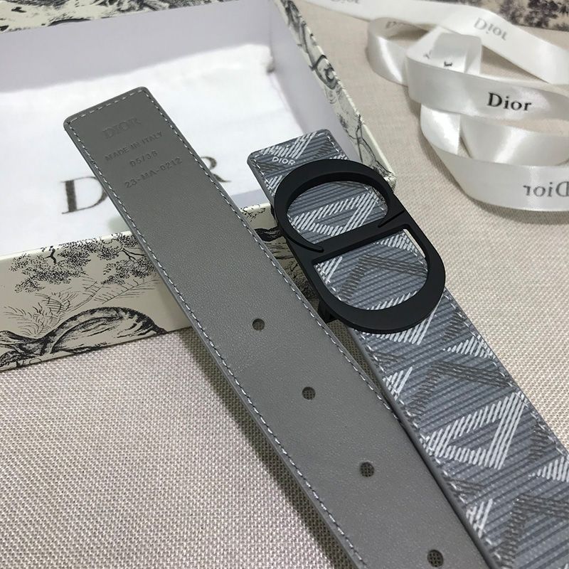 Dior CD Icon Buckle Reversible Belt CD Diamond Motif Canvas Grey Black Hot Sale