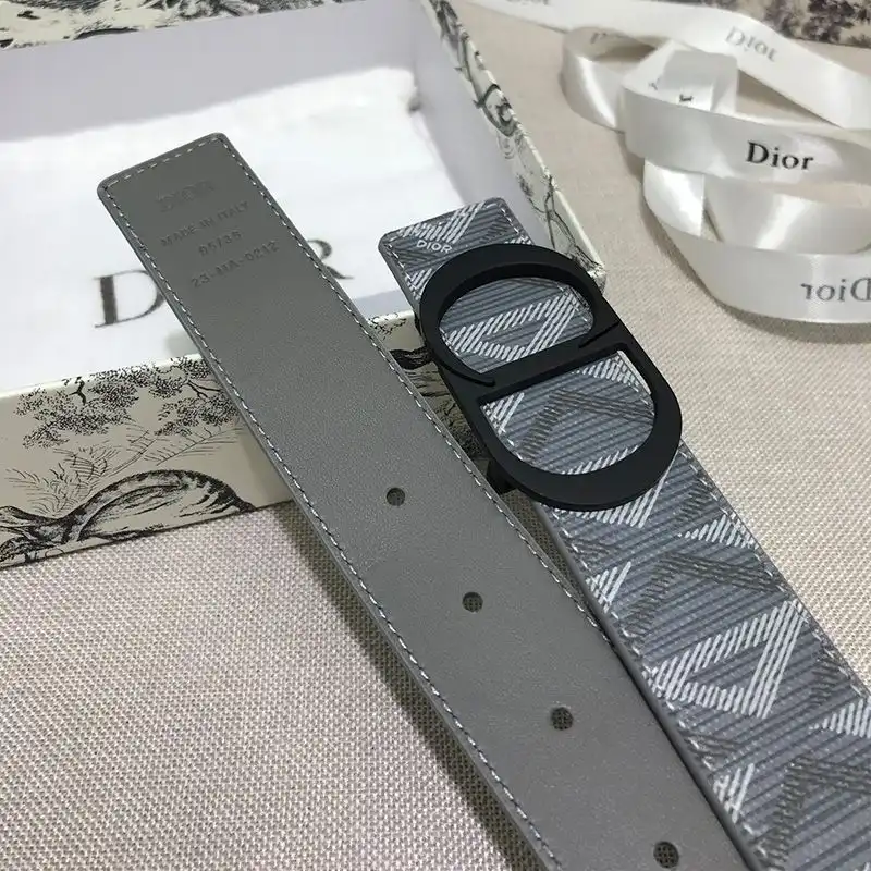 Cheap Hot Dior CD Icon Buckle Reversible Belt CD Diamond Motif Canvas Grey Black