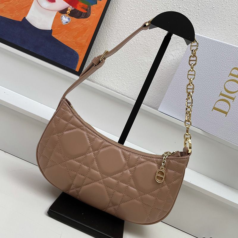 Hot Dior CD Lounge Bag Cannage Lambskin Apricot