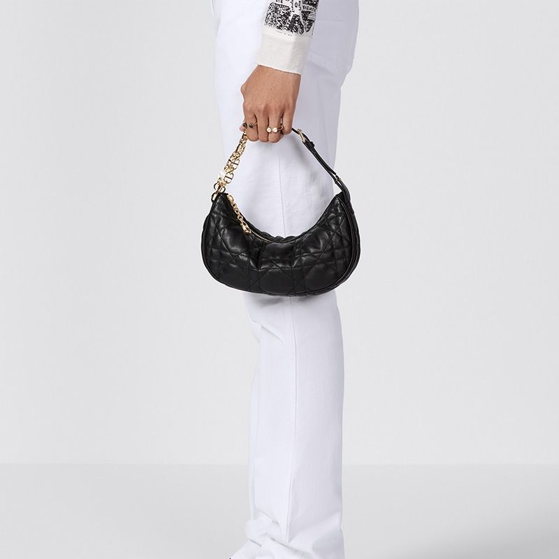 Dior CD Lounge Bag Cannage Lambskin Black Hot Sale