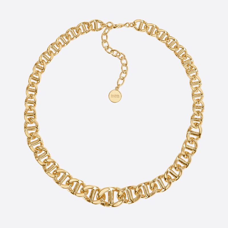 Hot Dior CD Navy Necklace Metal Gold