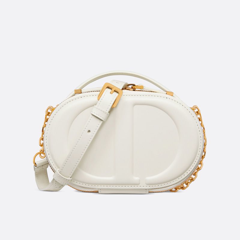 Dior CD Signature Oval Camera Bag Calfskin White Hot Sale