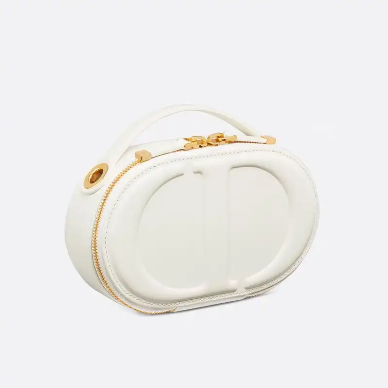 Cheap Dior CD Signature Oval Camera Bag Calfskin White Luxury