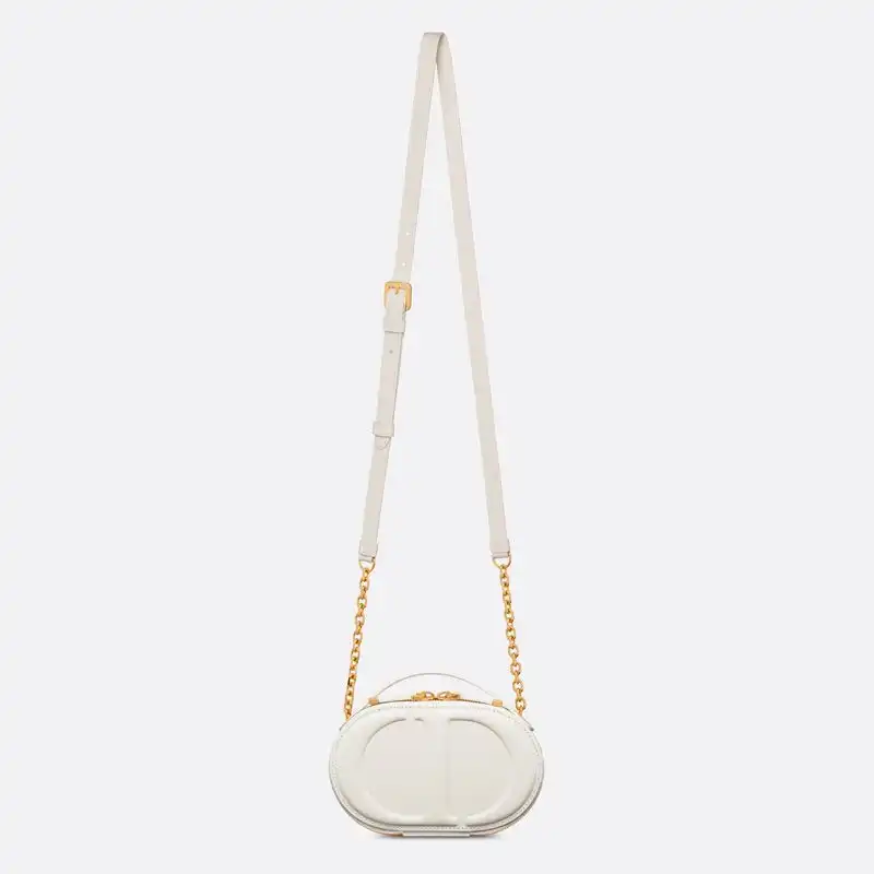 Cheap Dior CD Signature Oval Camera Bag Calfskin White Luxury