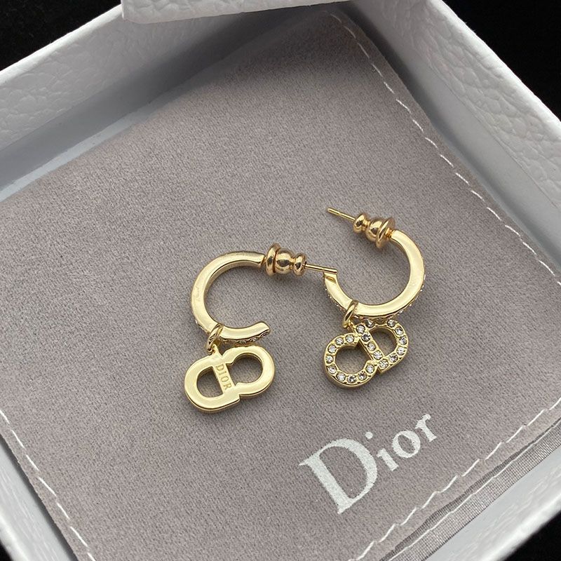 Hot Dior Clair D Lune Earrings Metal And White Crystals Gold