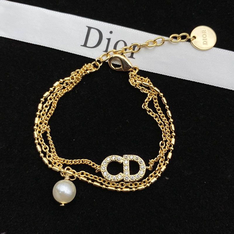 Dior Clair D Lune Bracelet Metal And White Crystals With A White Resin Pearl Gold Hot Sale