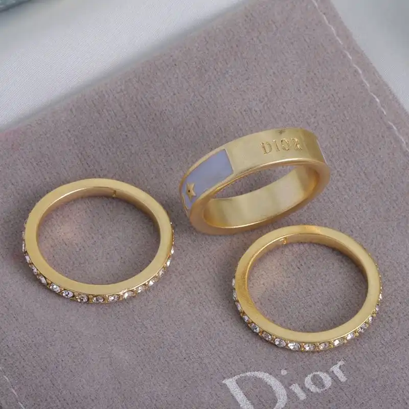 Cheap Hot Dior Code Ring Set Metal, Crystals and Lacquer Gold White