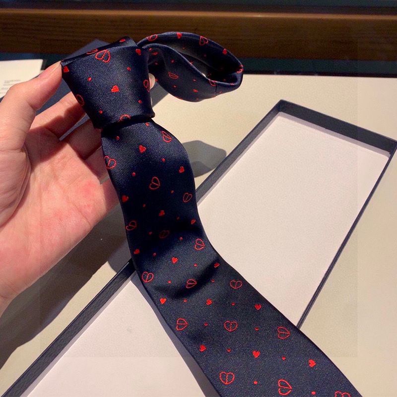 Hot Dior Tie Coeur Hearts Motif Silk Blue