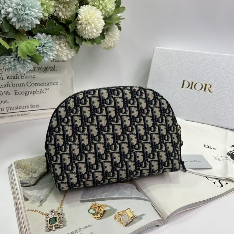 Hot Dior Cosmetic Pouch Oblique Motif Canvas Black