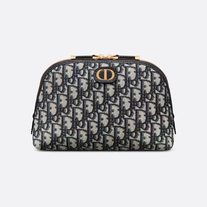 Hot Dior Cosmetic Pouch Oblique Motif Canvas With CD Icon Signature Black