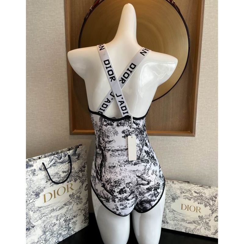 Dior Crisscross Swimsuit Women Toile De Jouy Motif Lycra White Hot Sale