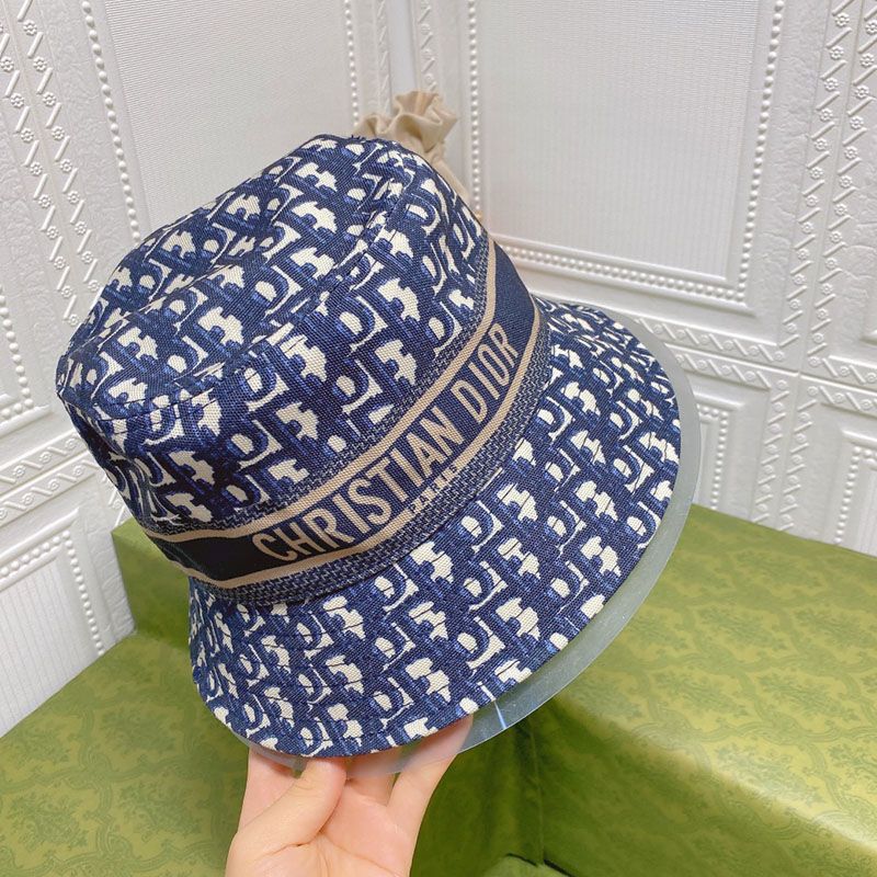 Dior D-Oblique Small Brim Bucket Hat Canvas Navy Blue Hot Sale