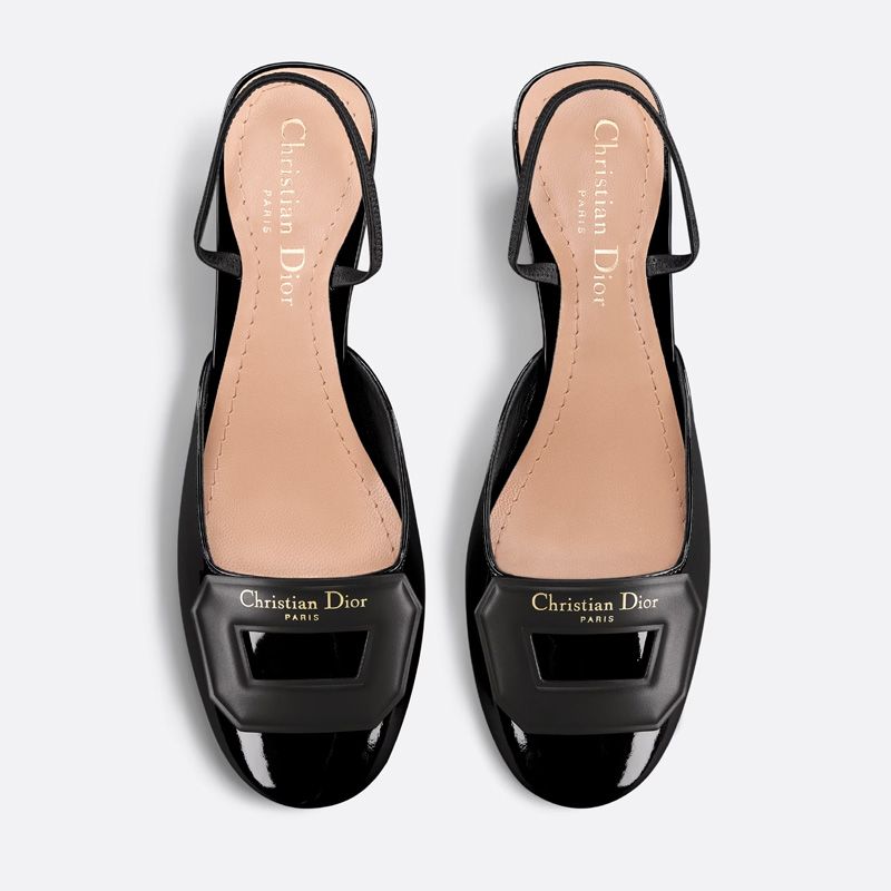 Hot Dior Day Slingback Pumps Women Patent Calfskin Black