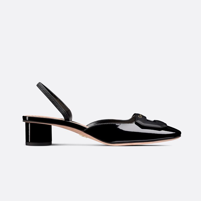 Hot Dior Day Slingback Pumps Women Patent Calfskin Black