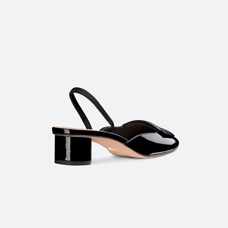 Hot Dior Day Slingback Pumps Women Patent Calfskin Black