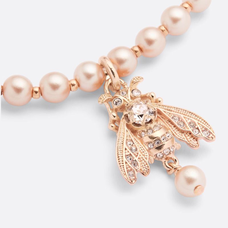 Dior D-Bee Necklace Metal with Pearls and Crystals Pink Hot Sale