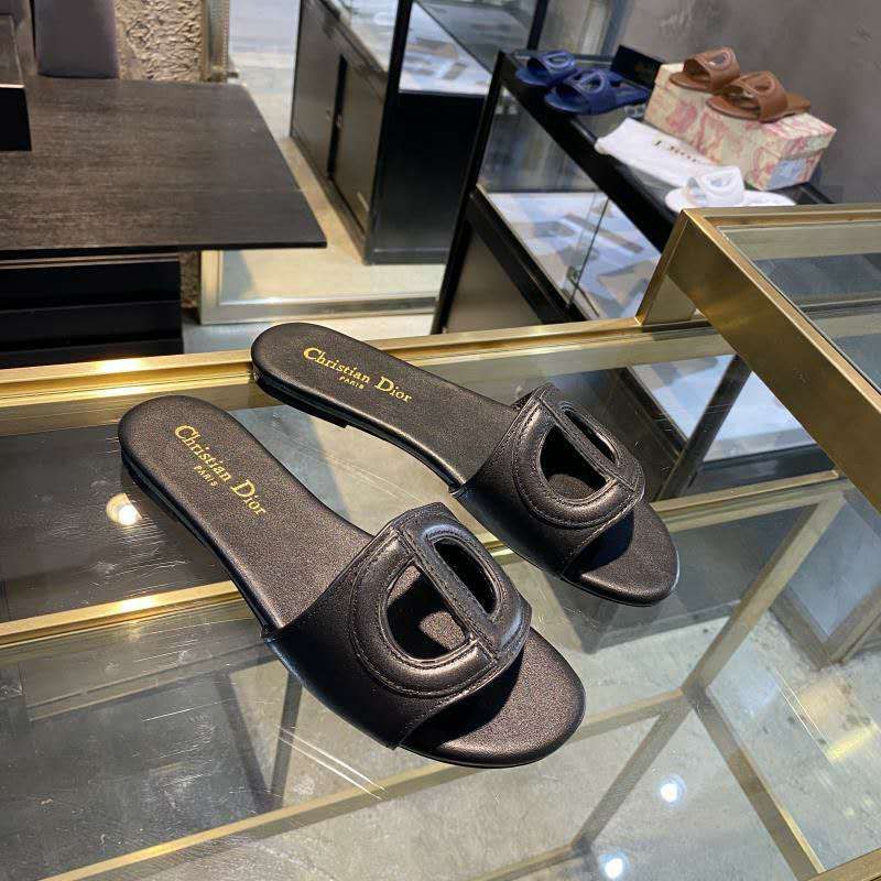 Hot Dior D-Club Slides Women Calfskin Black