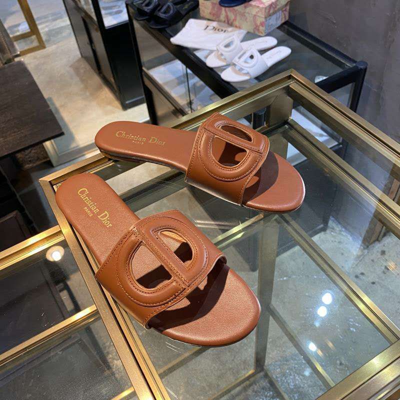 Dior D-Club Slides Women Calfskin Brown Hot Sale