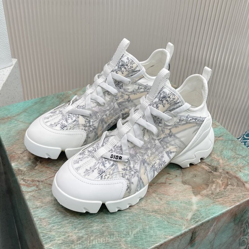 Hot Dior D-Connect Sneakers Women Reve d'Infini Motif Technical Fabric White Beige