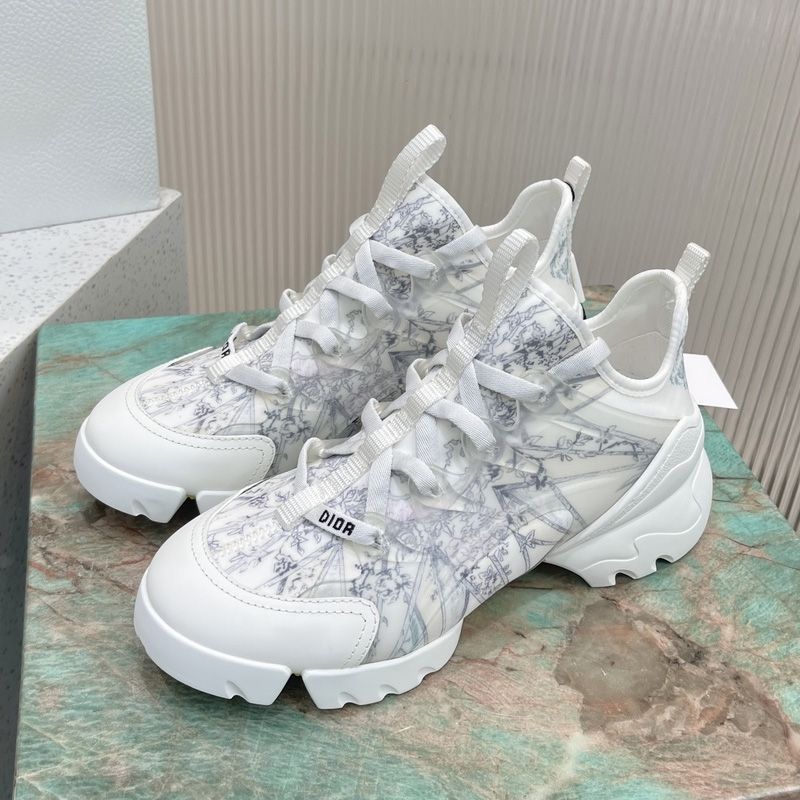 Hot Dior D-Connect Sneakers Women Reve d'Infini Motif Technical Fabric White Blue