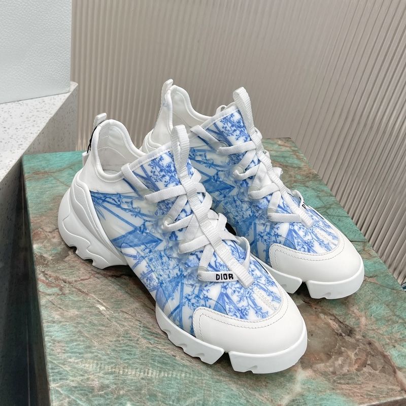 Hot Dior D-Connect Sneakers Women Reve d'Infini Motif Technical Fabric White Bright Blue