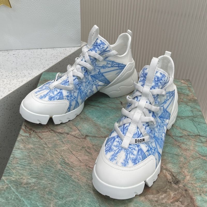 Dior D-Connect Sneakers Women Reve d'Infini Motif Technical Fabric White Bright Blue Hot Sale