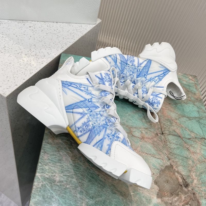 Dior D-Connect Sneakers Women Reve d'Infini Motif Technical Fabric White Bright Blue Hot Sale