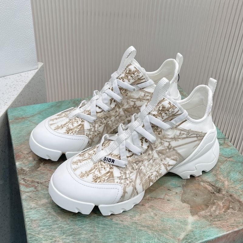 Dior D-Connect Sneakers Women Reve d'Infini Motif Technical Fabric White Gold Hot Sale